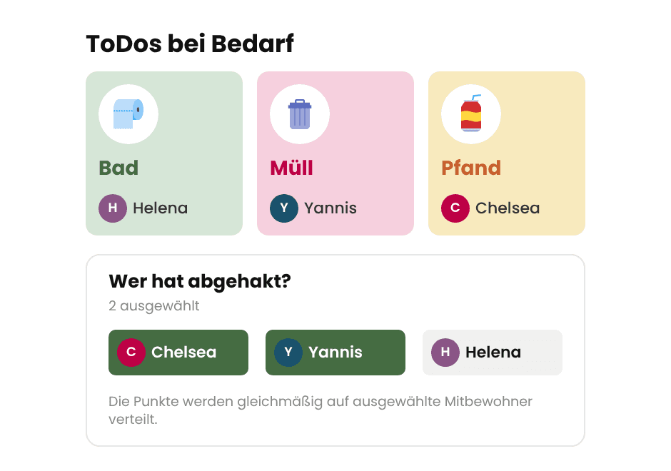 WG-Aufgaben und gemeinsames Abhaken mit geteilten Punkten in Livo