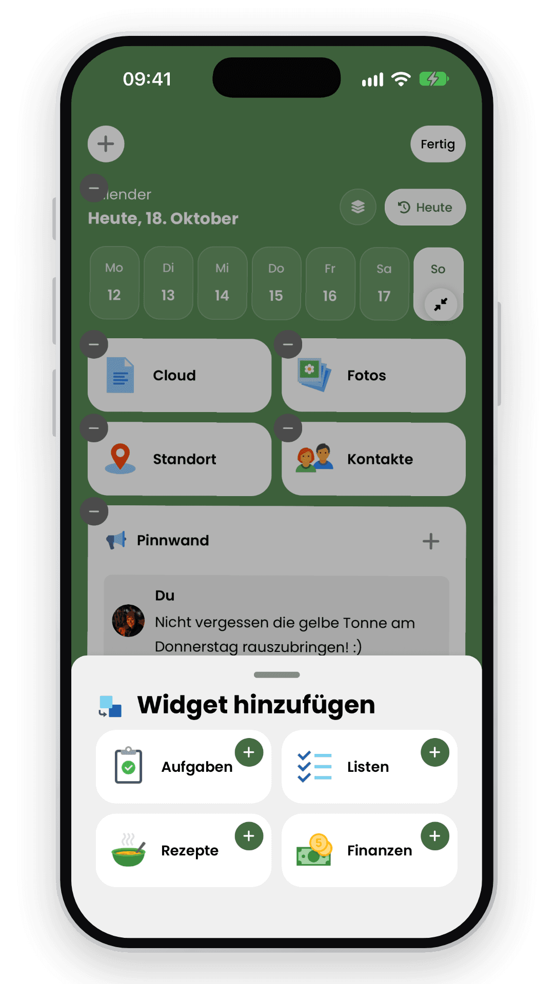 Auswahl zusätzlicher Widgets für die Livo-Startseite