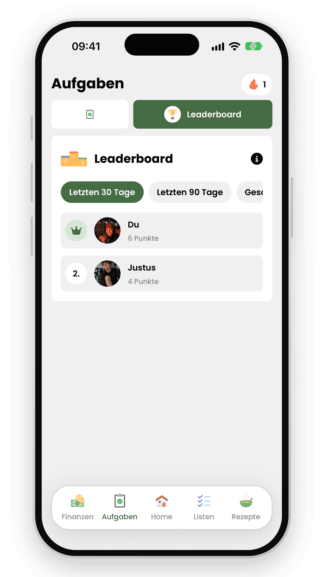 Livo-Leaderboard mit gesammelten Aufgabenpunkten