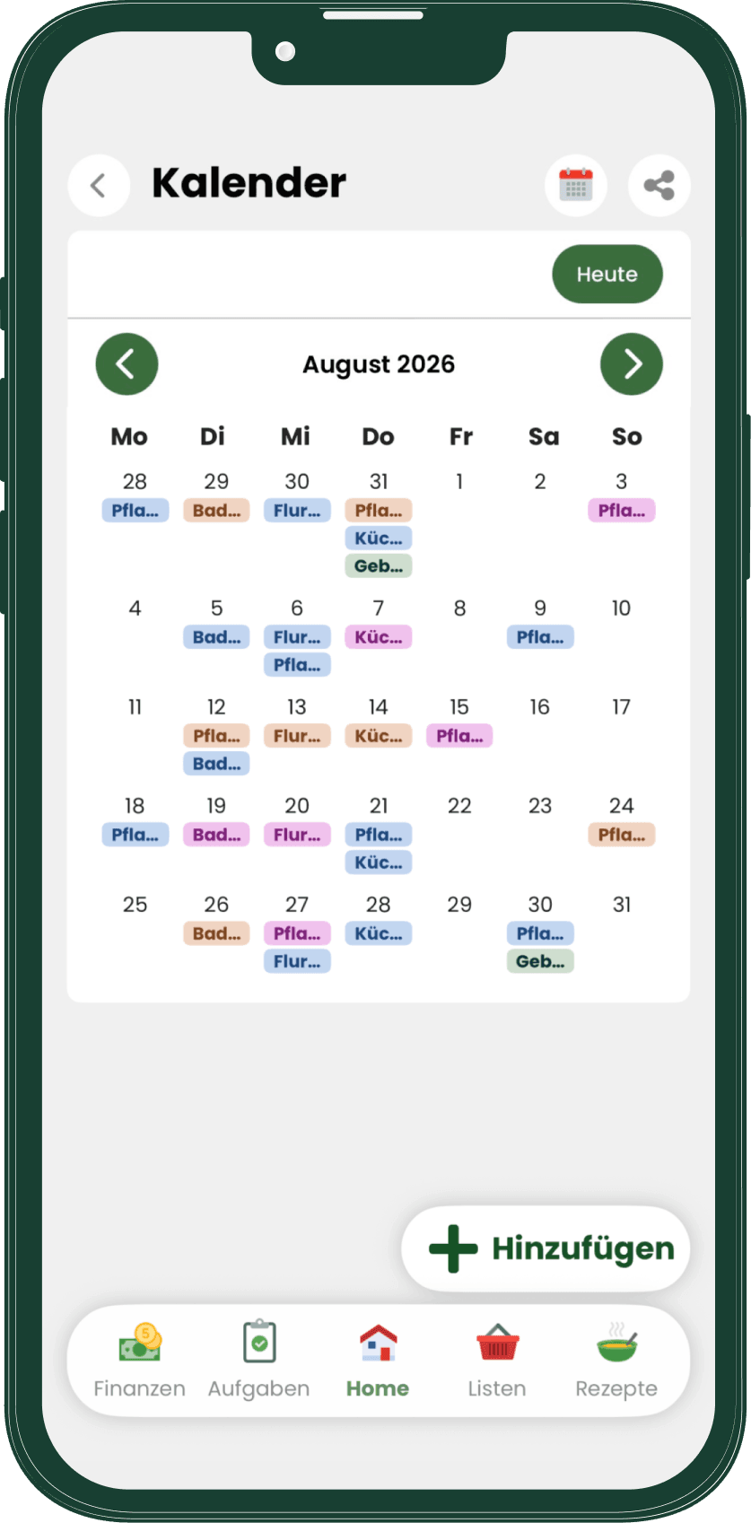 Livo Monatskalender mit eingetragenen Aufgaben