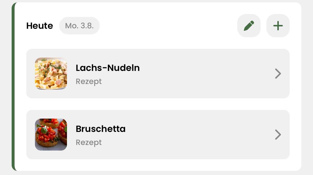 Mealplanner für Montag mit Lachs-Nudeln und Bruschetta