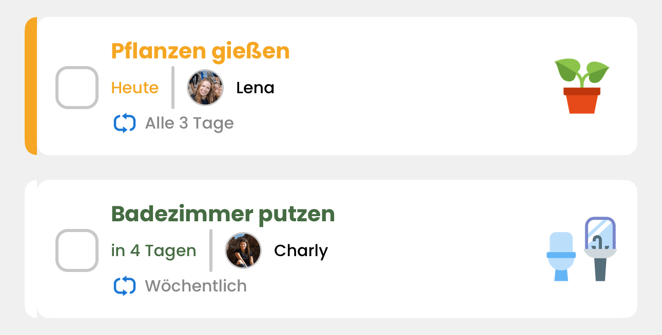 Zwei Aufgaben in Livo: Pflanzen gießen und Badezimmer putzen