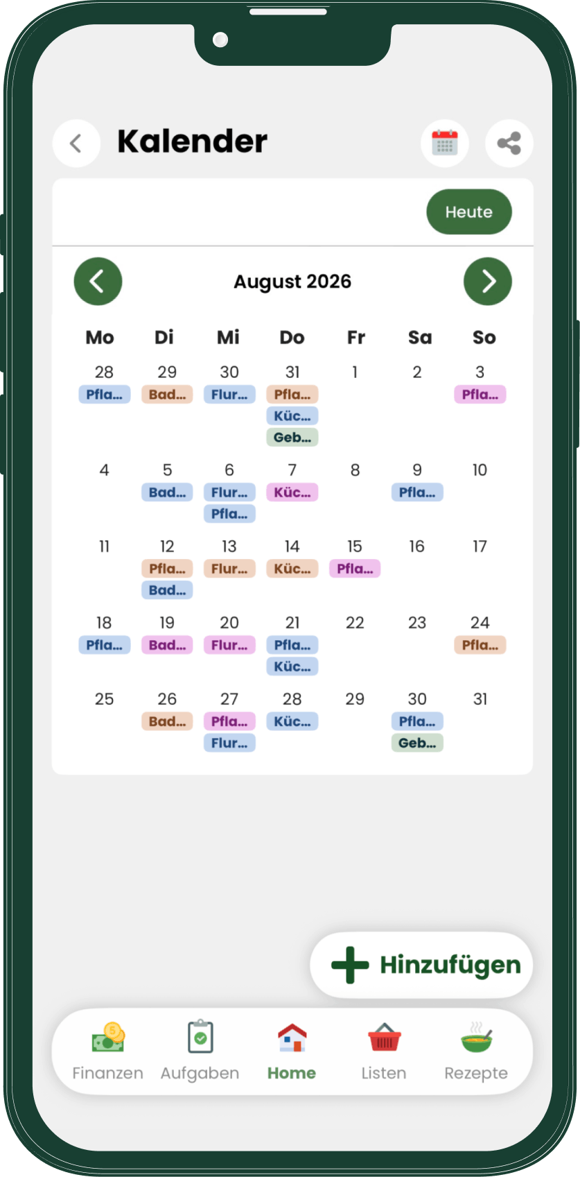 Livo Monatskalender mit eingetragenen Aufgaben