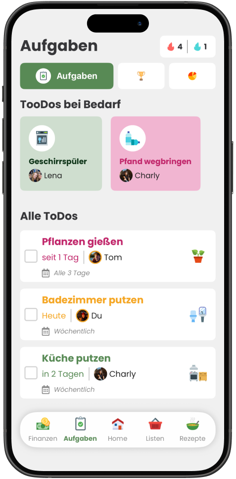 Haushaltsapp Livo Aufgaben