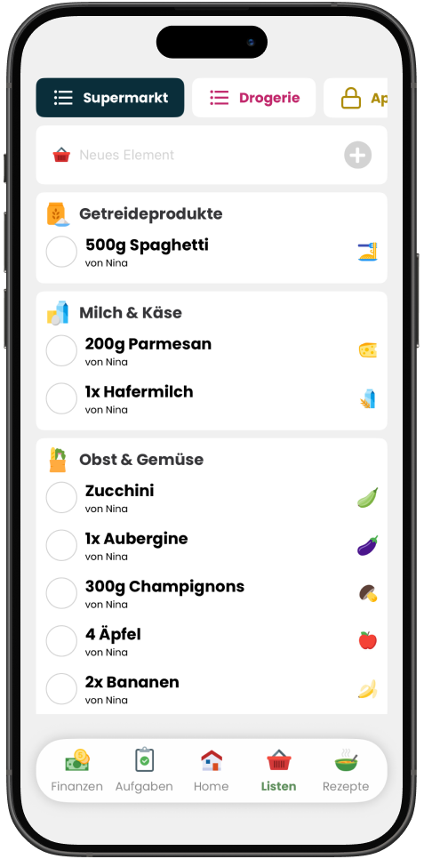 Haushaltsapp Livo Listen